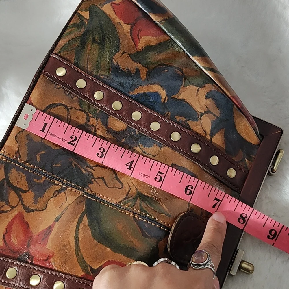 Patricia Nash Floral Painted Leather Satchel in Tan, Brown, Green, Red - Picture 14 of 15